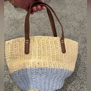 GAP kids Two-Tone Straw Tote Bag with Brown Handles